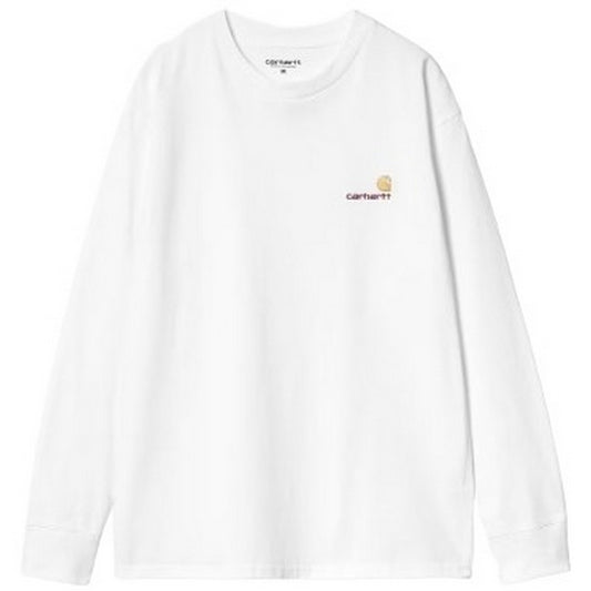 Carhartt Wip Chemises à manches longues pour hommes - T-shirt L/S American Script - Blanc