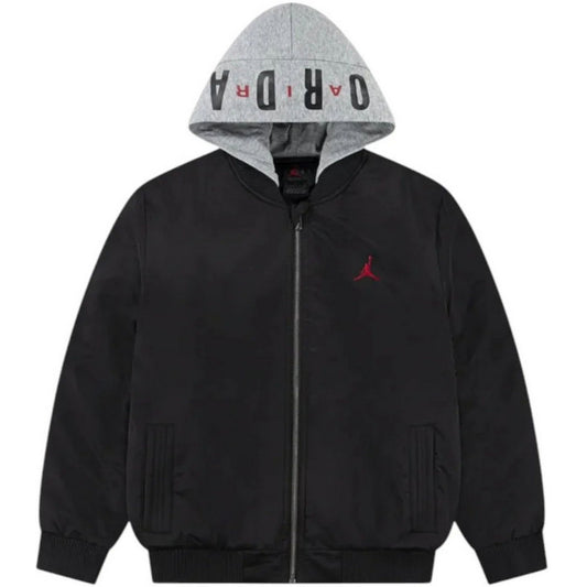 Chłopięce kurtki unisex Jordan – bomberka z kapturem i dużym logo – czarna