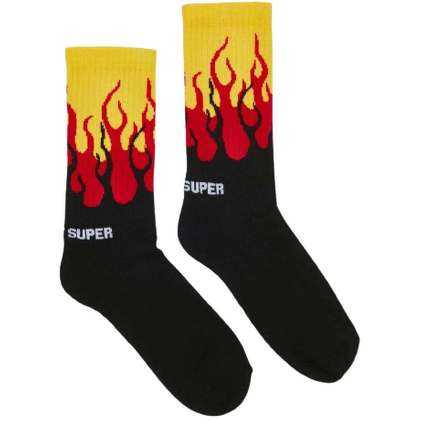 Calze Unisex Vision of Super - Yellow And Red Double Flames Socks - Nero