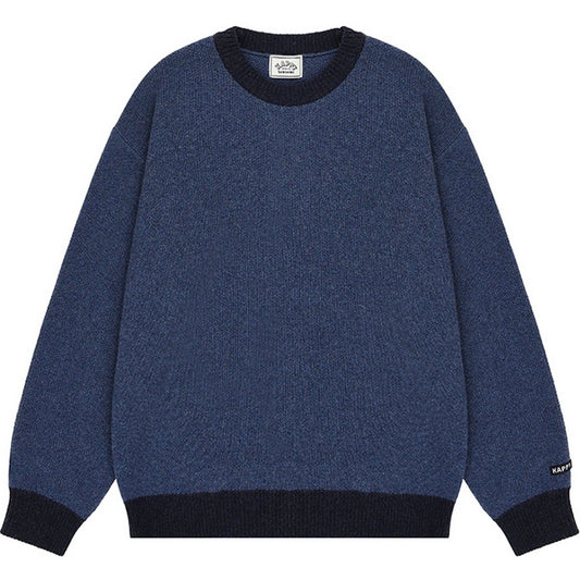 KAPPY DESIGN Pulls Unisexe - Maille Ronde en Laine Ringer - Bleu