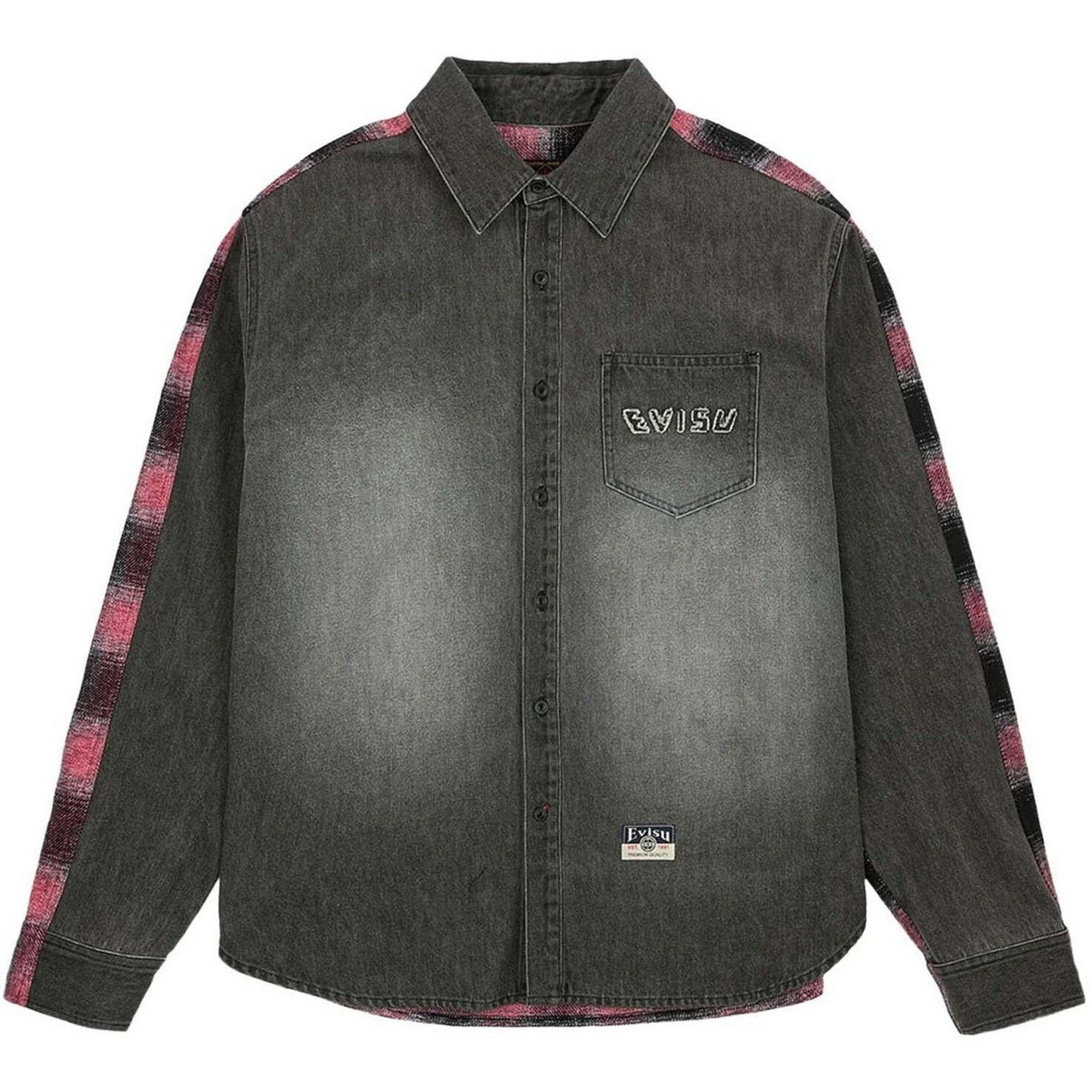 Camicie casual Uomo Evisu - Ht, Fabric Blocking Ls Denim Shirt - Nero