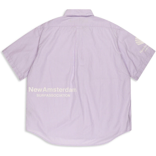 New Amsterdam Surf Association Chemises décontractées pour hommes - Chemise de plage à manches courtes Lilas Stripe - Violet