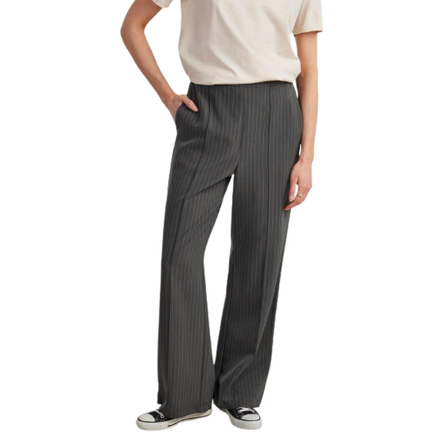 Pantaloni Donna Pieces - Pcbossy Hw Wide Striped Pants Noos - Grigio