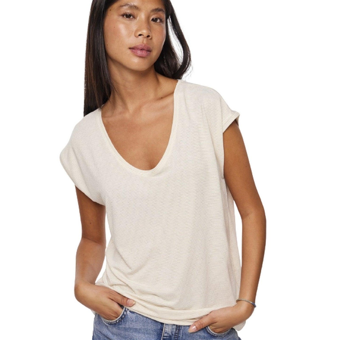 T-shirt Donna Pieces - Pcbillo Tee Lurex Stripes Noos - Bianco