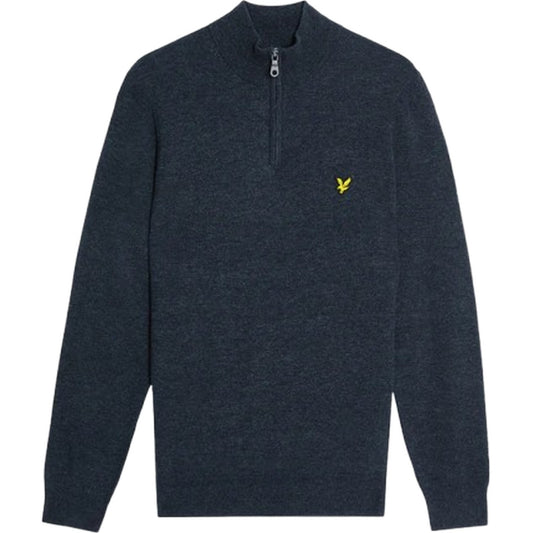 Lyle & Scott Chemises à manches longues pour hommes - Mélange de laine d'agneau Quarter Zip Ju - Bleu