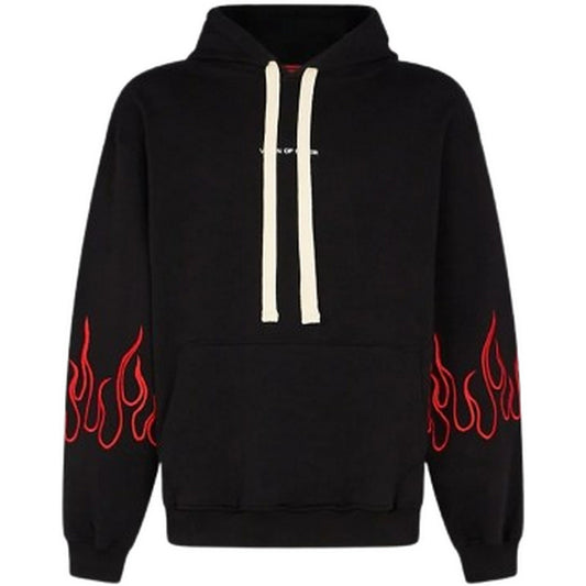 Herren-Kapuzenpullover Vision of Super – Schwarzer Kapuzenpullover mit roten gestickten Flammen – Schwarz