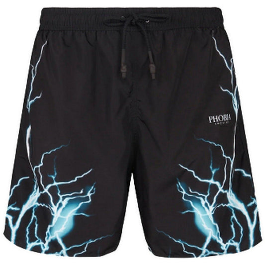 Męskie spodenki i stroje kąpielowe Phobia - Czarny strój kąpielowy z jasnoniebieską błyskawicą - Czarny