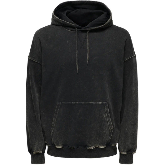 Only & Sons Herren-Kapuzenpullover – Onsdavid Washed Vtg Hoodie Sweat – Schwarz