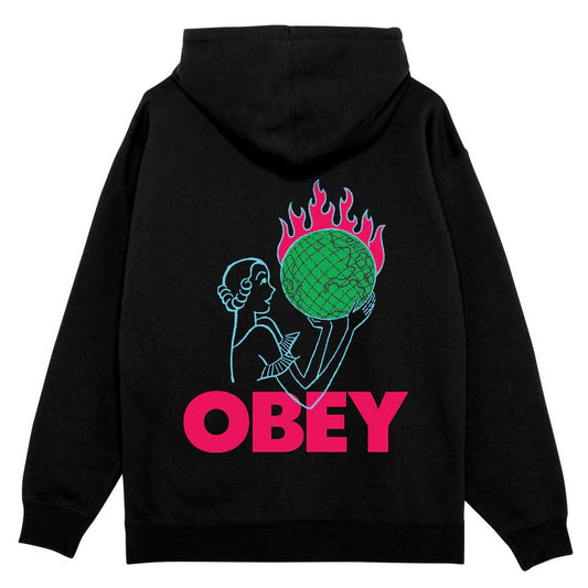 Obey Sudaderas con capucha para hombre - Obey World In Flames Fleece - Negro