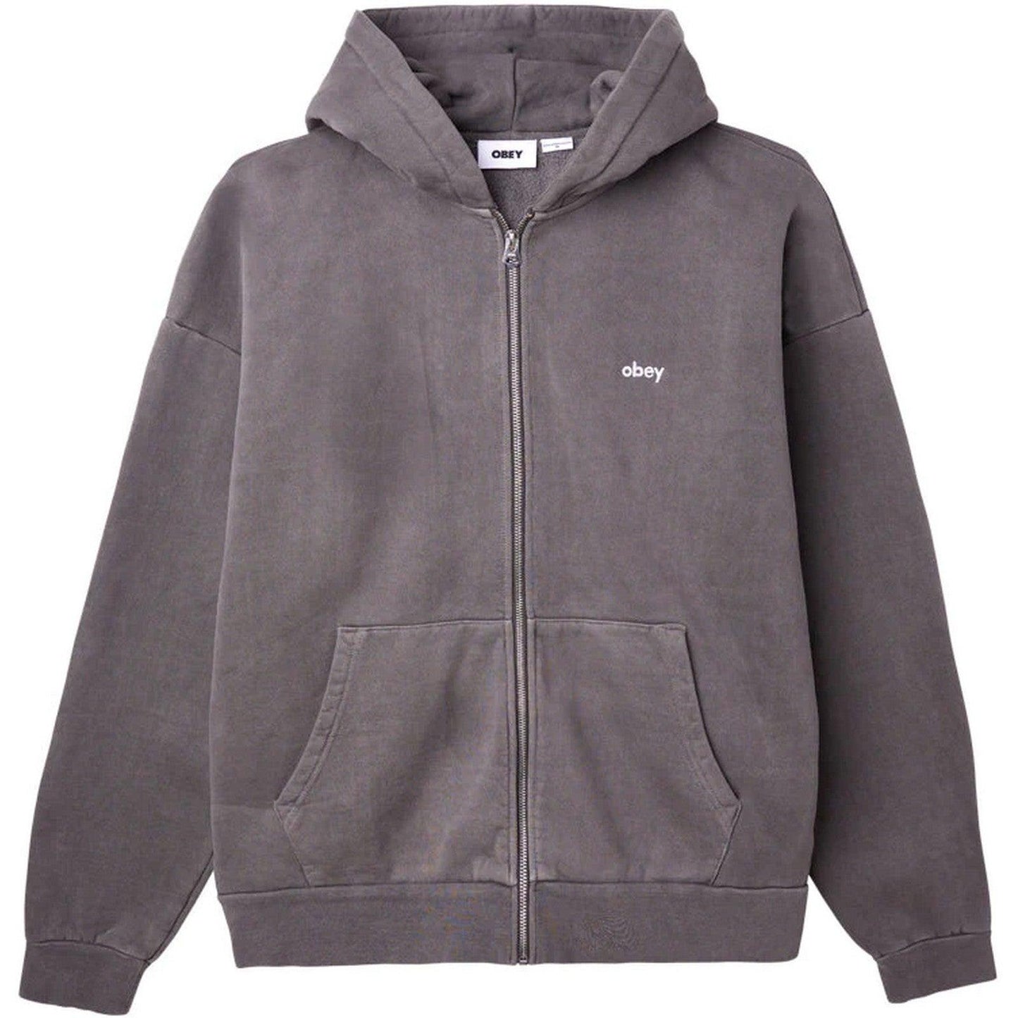 Felpe con cappuccio Uomo Obey - Lowercase Pigment Zip Hood Fleece - Grigio