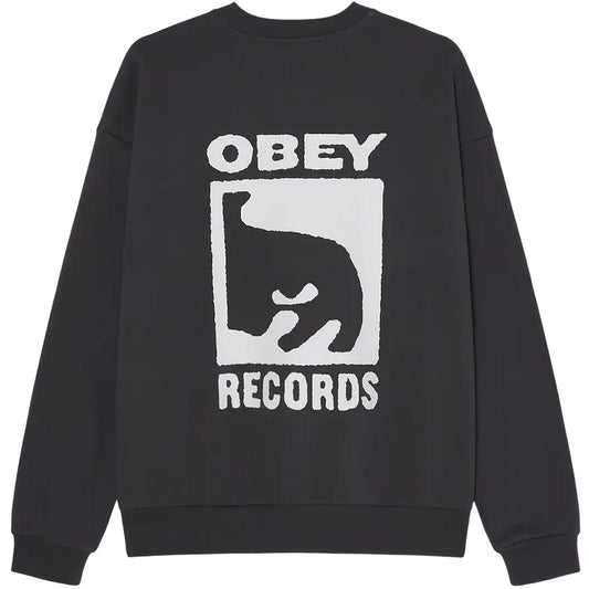 Maglie a manica lunga Uomo Obey - Obey Records Extra Heavy Crew Fleece - Nero