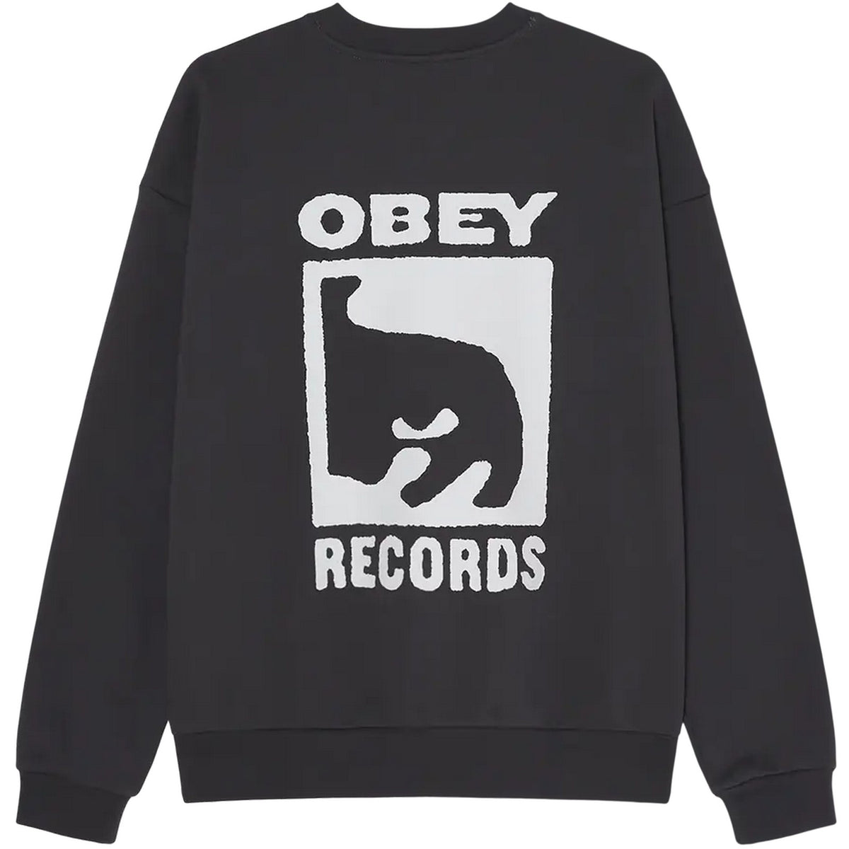 Maglie a manica lunga Uomo Obey - Obey Records Extra Heavy Crew Fleece - Nero