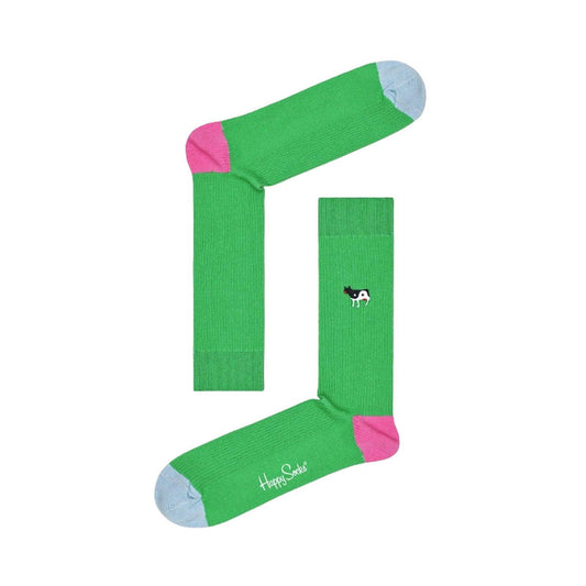 Chaussettes Happy unisexes - Chaussette de vache Yin Yang brodée côtelée - Vert
