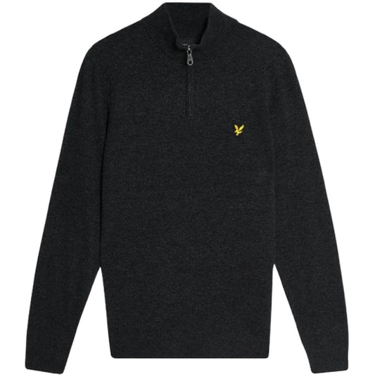 Lyle & Scott Chemises à manches longues pour hommes - Mélange de laine d'agneau Quarter Zip Ju - Noir