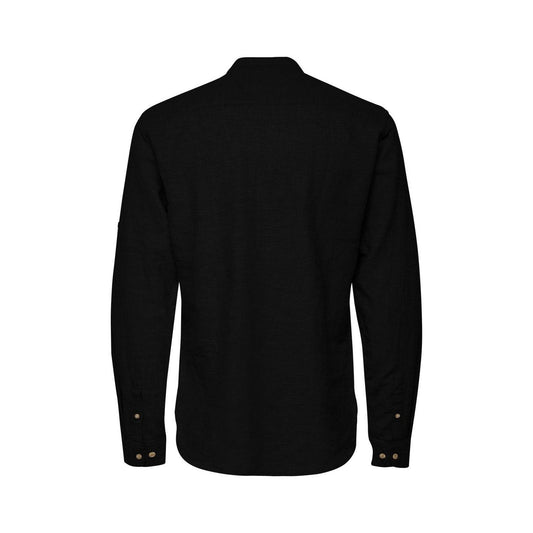 Only & Sons Freizeithemden für Herren – Onscaiden Ls Half Placket Linen Shirt – Schwarz