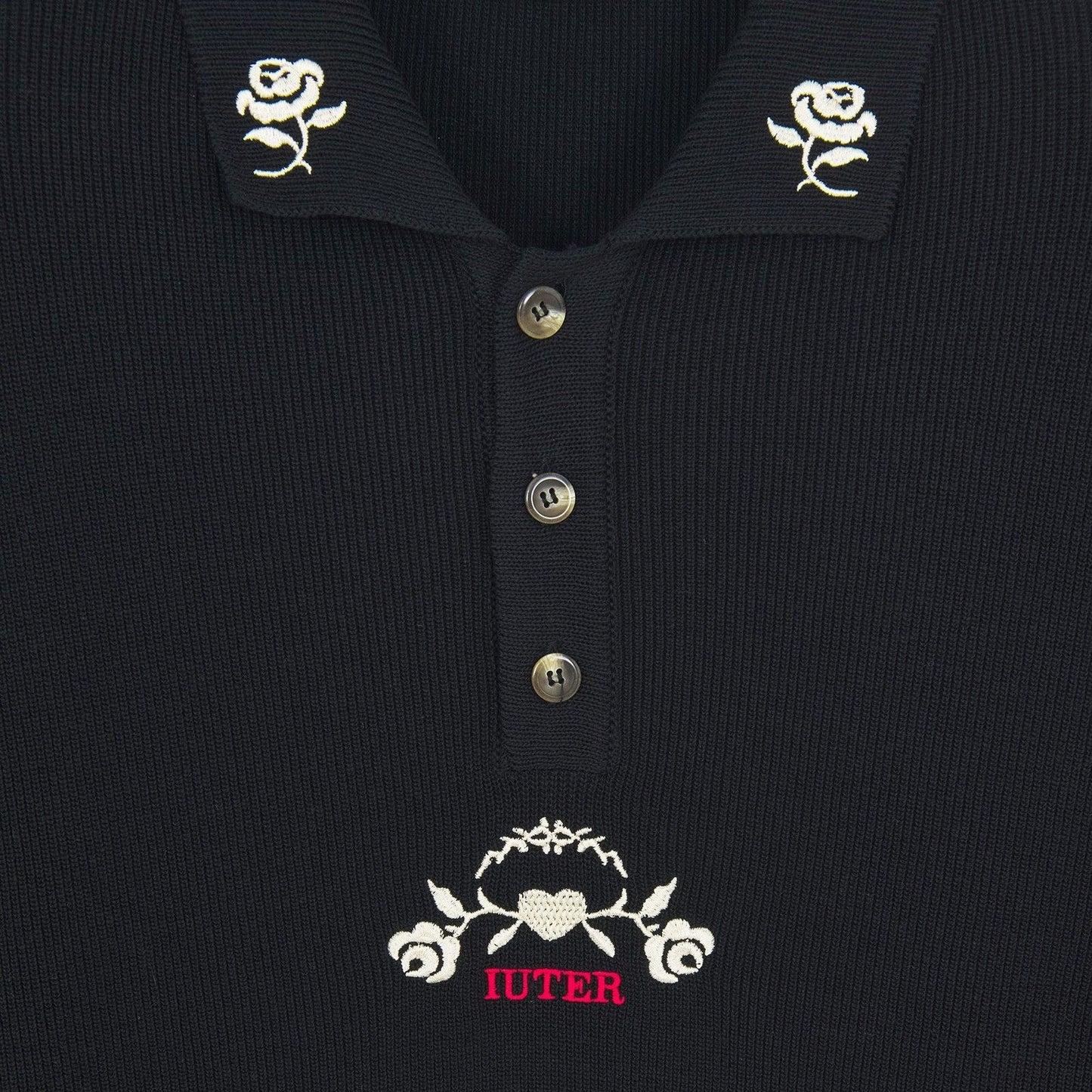 Iuter Camisas de manga larga para hombre - Polo de punto floral - Negro