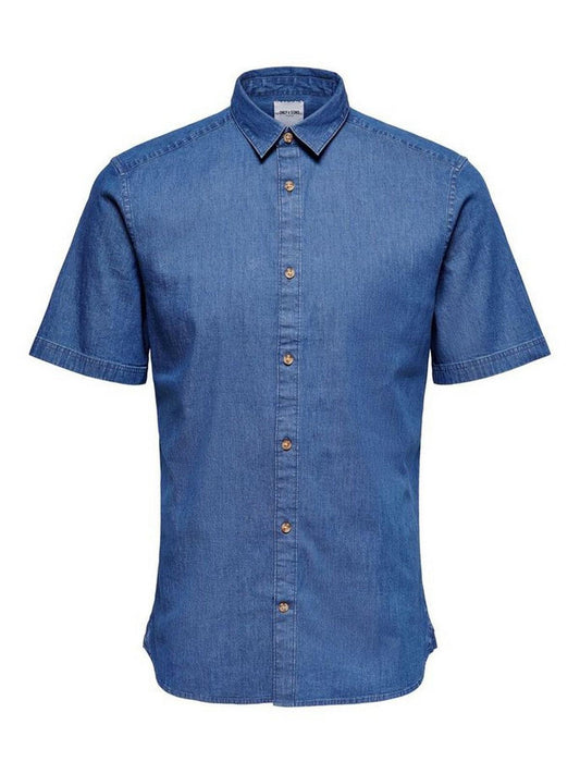 Only & Sons Freizeithemden für Herren – Onstroy Life Ss Chambray Stretch Shirt – Blau