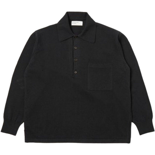 Universal Works Men's Long Sleeve Shirts - L/S Pullover Knit Shirt - Black