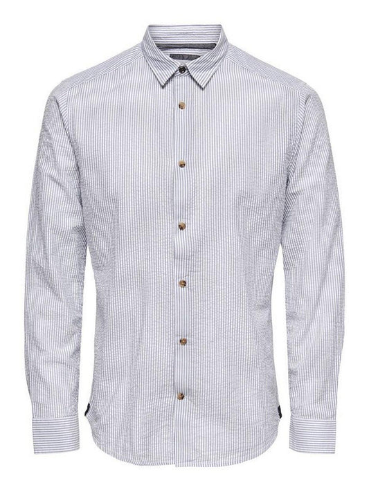 Freizeithemden für Herren Only & Sons – Onssteve Life Ls Seersucker Stripe Shirt – Blau