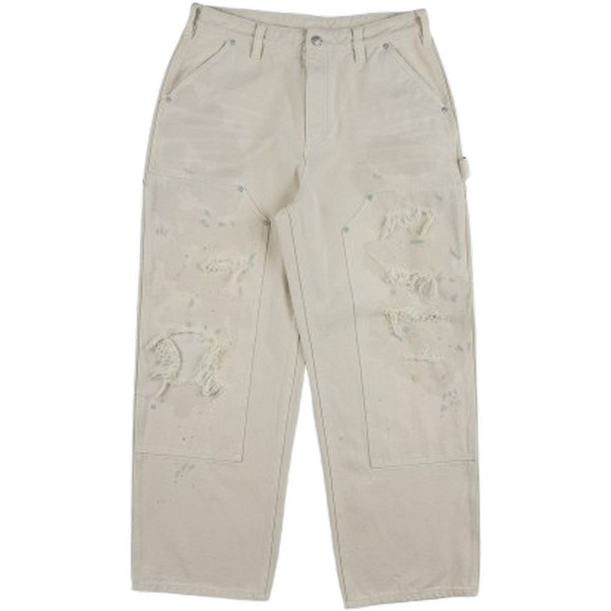Pantaloni Uomo Evisu - Ej, Distressed Double Knee Pants - Bianco