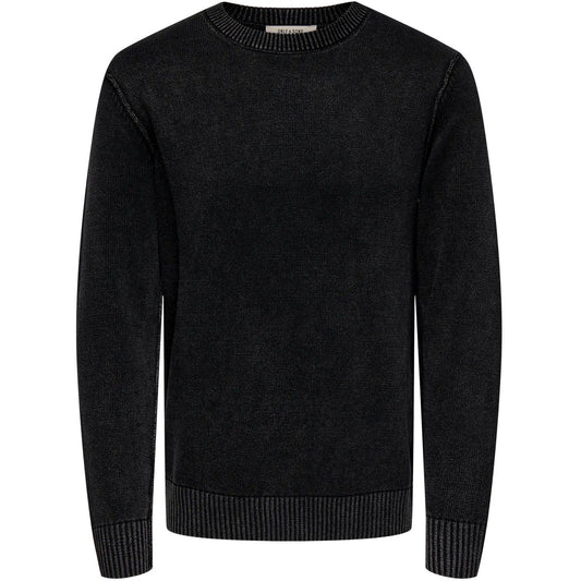 Camisas de manga larga para hombre Only & Sons - Onsmads Reg 5 Crew Ls Washed Knit - Negro