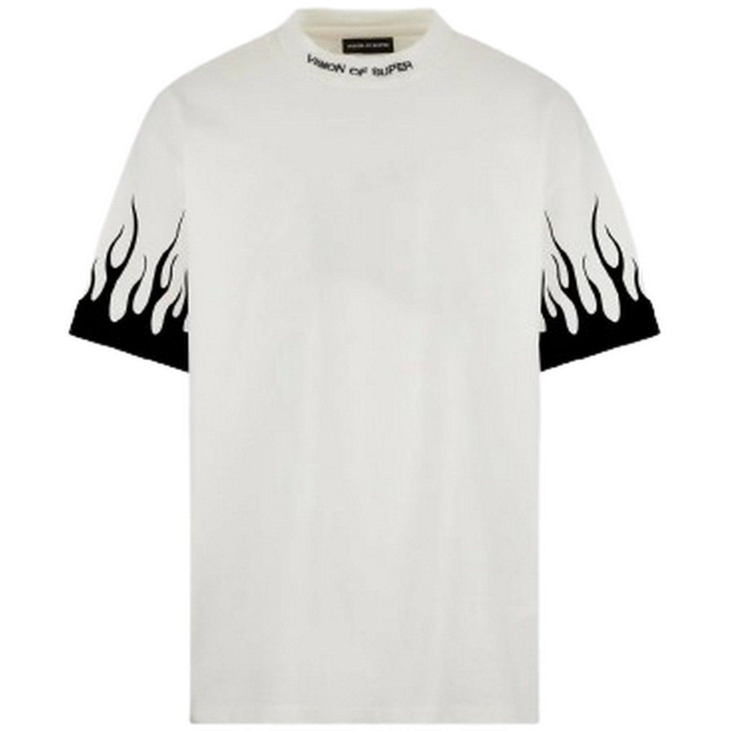 T-shirt Uomo Vision of Super - White T-Shirt With Printed Black Flames - Bianco