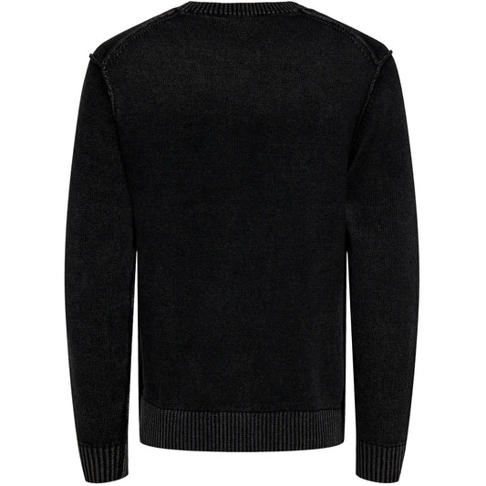 Maglie a manica lunga Uomo Only & Sons - Onsmads Reg 5 Crew Ls Washed Knit - Nero