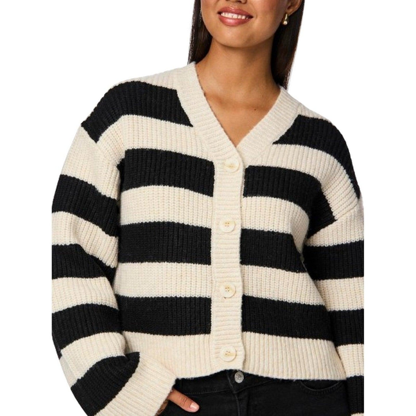 Kardigan damski - Pcnalini Ls Dzianinowy kardigan z dekoltem w kształcie litery V Bc - Czarny