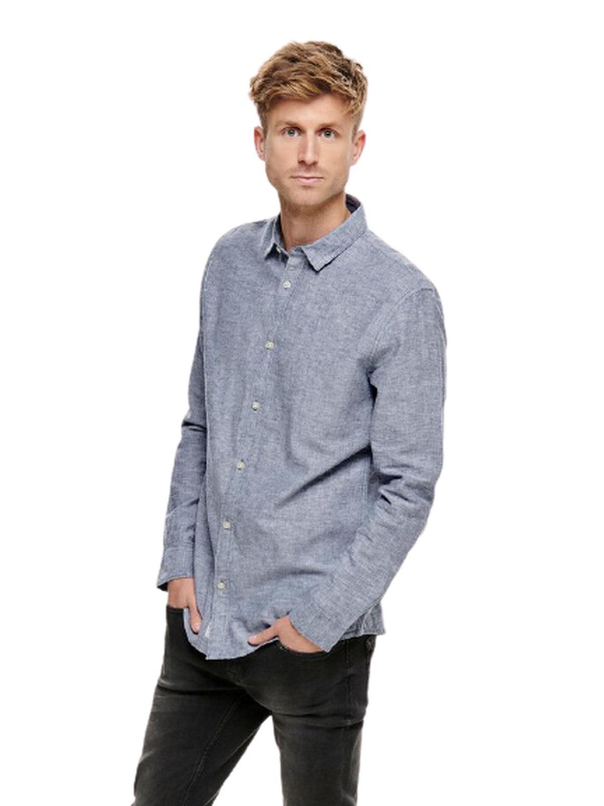 Camicie casual Uomo Only & Sons - Onscaiden Life Ls Solid Linen Shirt Noos - Blu