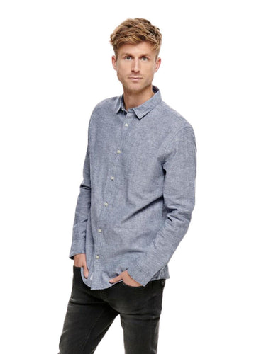 Męskie koszule codzienne Only & Sons – Onscaiden Life Ls Solidna lniana koszula Noos – niebieska