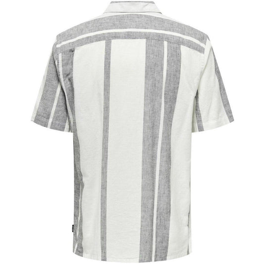 Only & Sons Freizeithemden für Herren – Onscaiden Ss Stripe Linen Resort Noos – Weiß