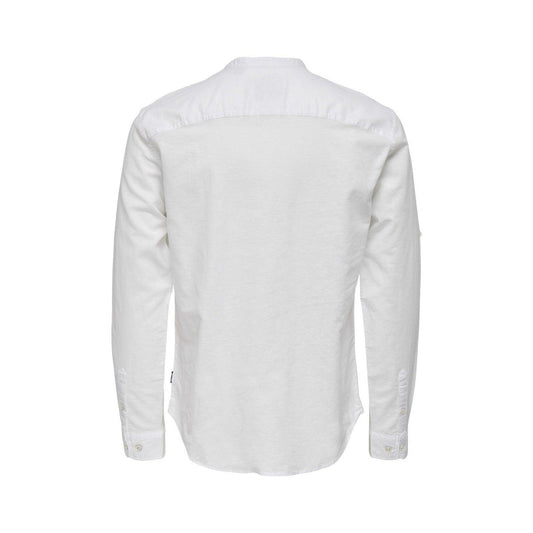 Only & Sons Freizeithemden für Herren – Onscaiden Ls Half Placket Linen Shirt – Weiß