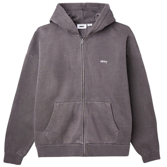 Obey Sudaderas con capucha para hombre - Polar con capucha y cremallera con pigmentos en minúsculas - Negro