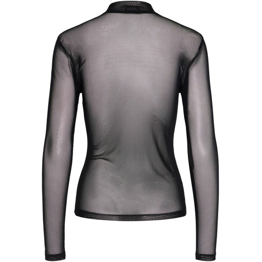 Pieces Damen T-Shirts – Pcninni Ls T-Neck Mesh Top Noos Bc – Schwarz