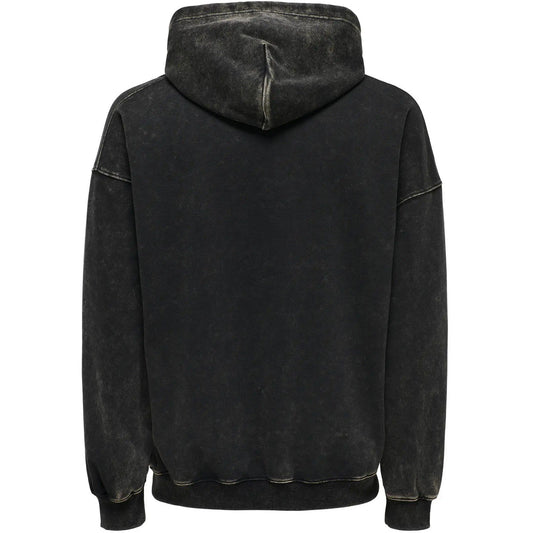 Only & Sons Herren-Kapuzenpullover – Onsdavid Washed Vtg Hoodie Sweat – Schwarz