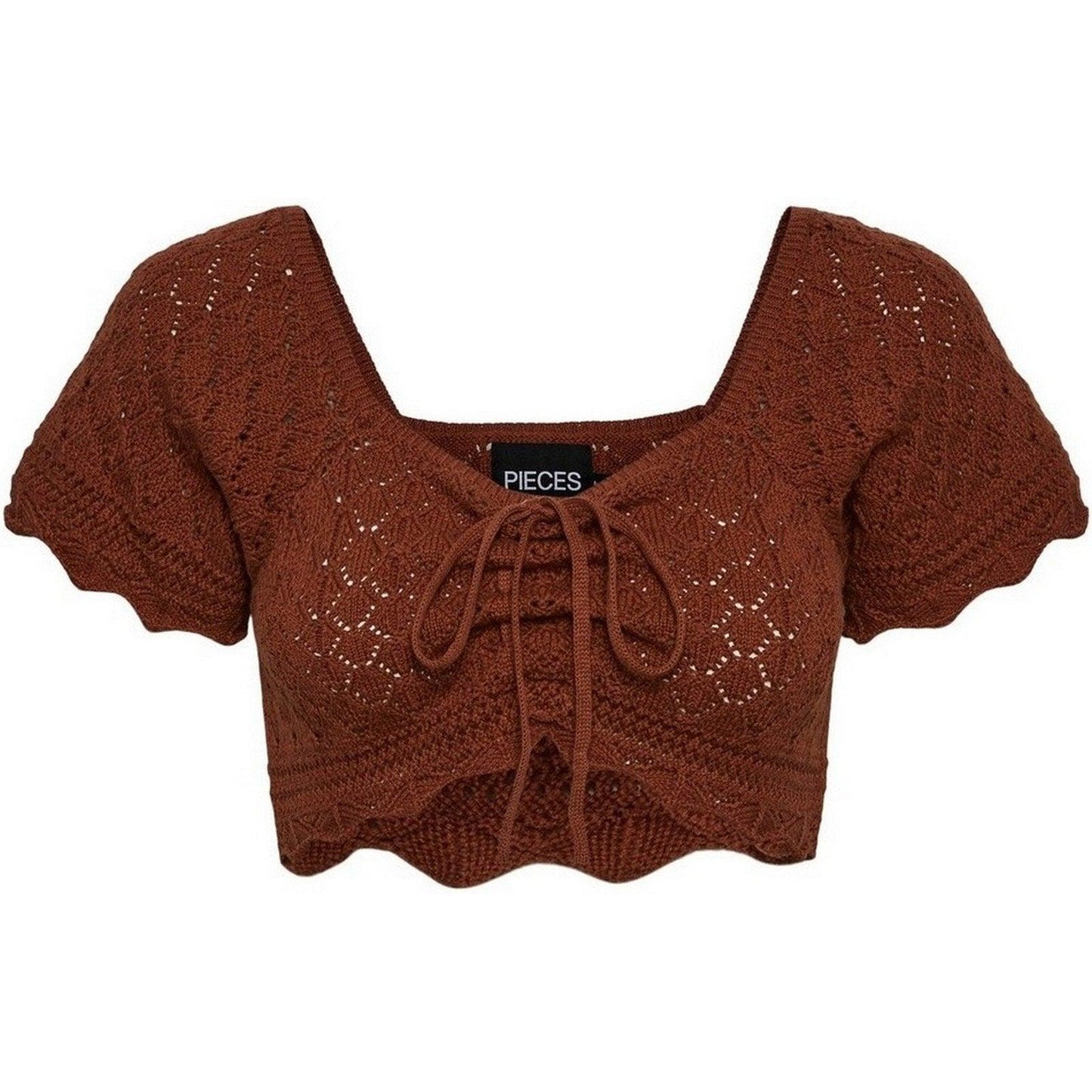 Pieces Pulls pour Femmes - Pcbluma Ss Crochet Knit Top Bc Sww - Marron