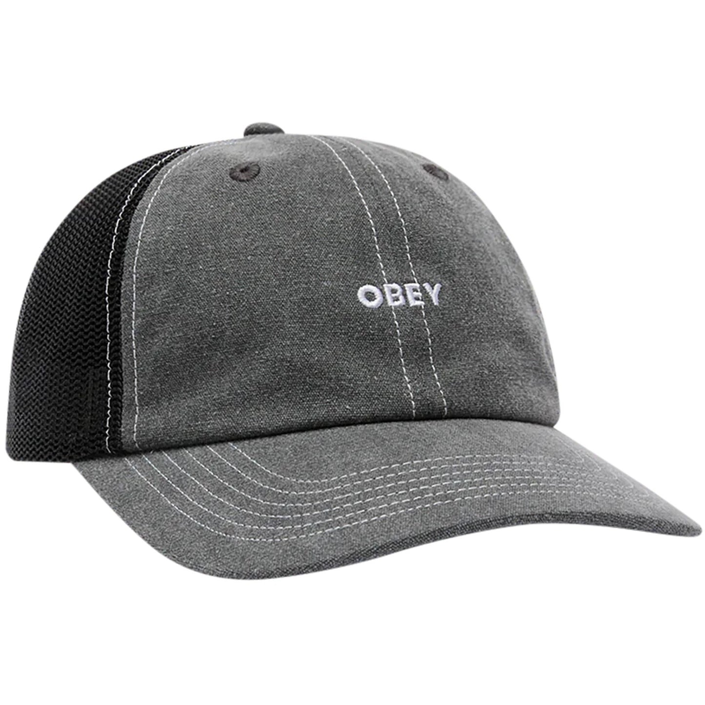 Obey Casquettes de baseball unisexes – Chapeau de camionneur à 6 panneaux à pigments audacieux – Noir