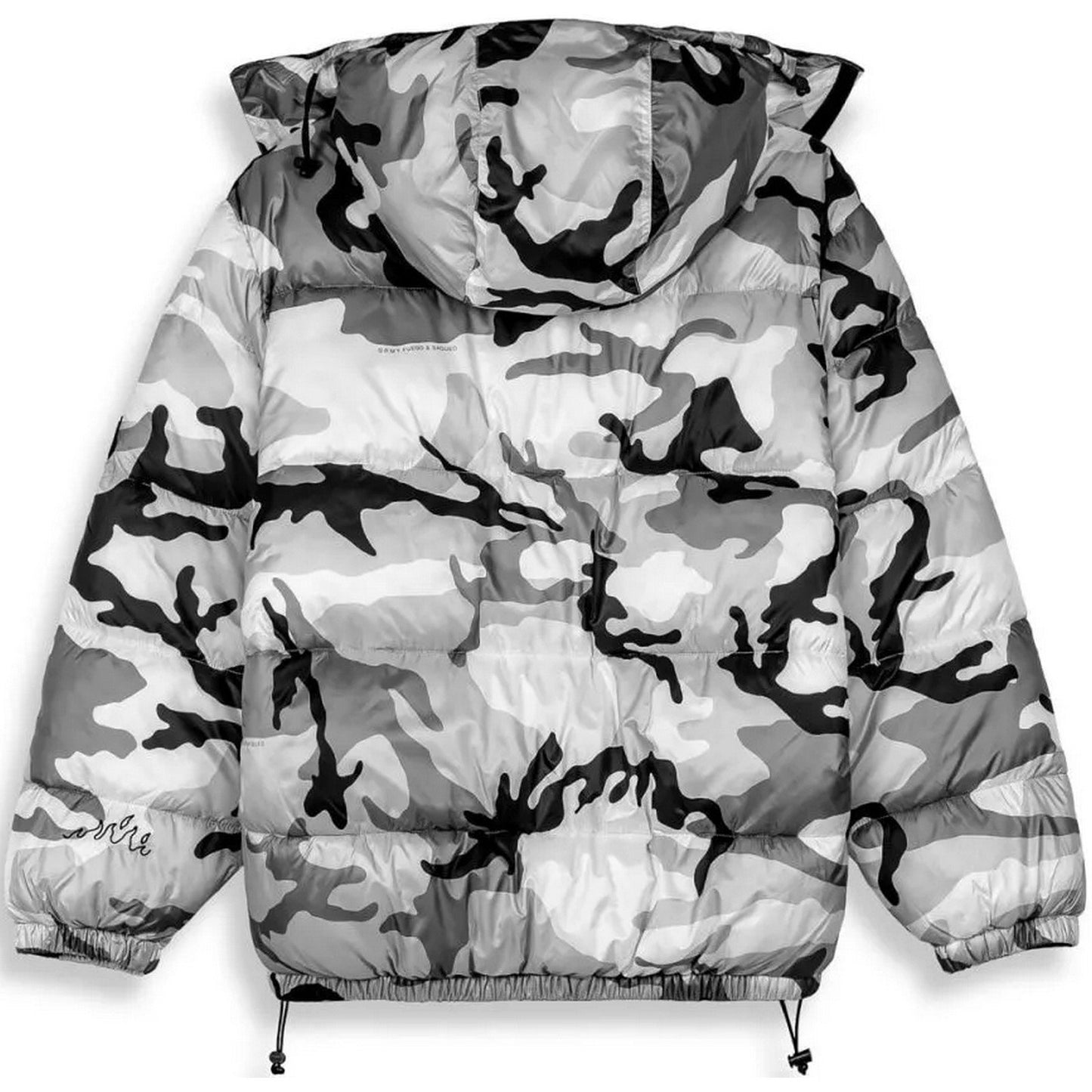 Męskie kurtki puchowe Grmy - Follow The Dollar Camo Hood Puffer Jacket - Białe