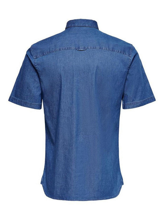 Only & Sons Freizeithemden für Herren – Onstroy Life Ss Chambray Stretch Shirt – Blau