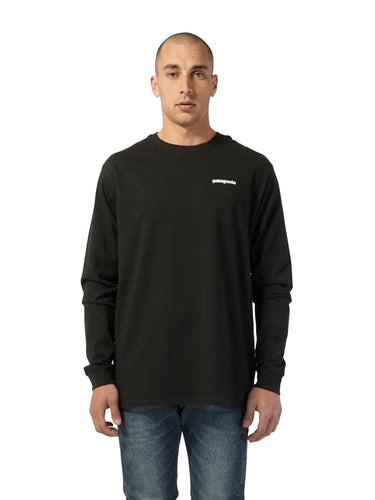 Koszule męskie z długim rękawem Patagonia – M's L/S P6 Logo ResponsibiliTee – Czarne