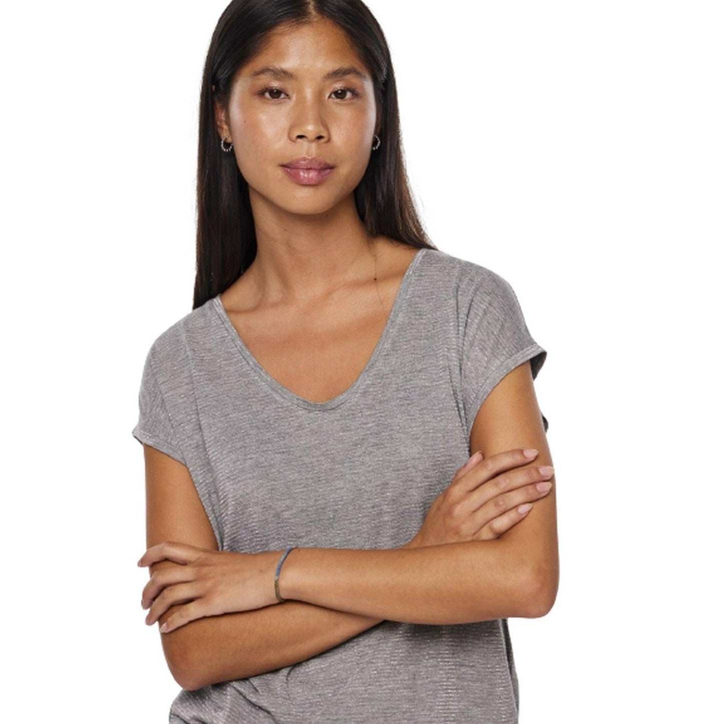 T-shirt Donna Pieces - Pcbillo Tee Lurex Stripes Noos - Grigio