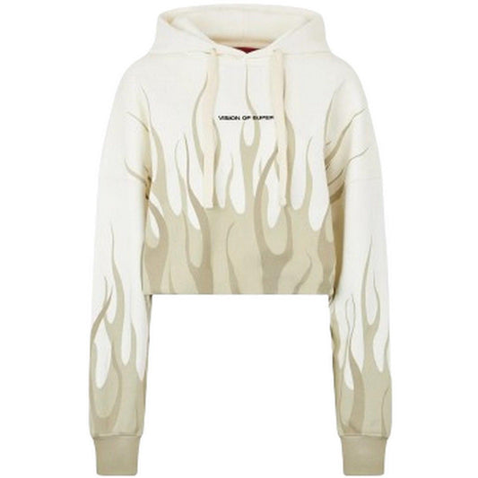 Felpe con cappuccio Donna Vision of Super - White Crop Hoodie With Double Sand Flames Print - Bianco