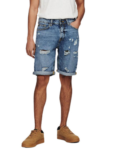 Pantalones cortos para hombre Only & Sons - Onsavi Life Loose Damage Shorts St8681 - Azul