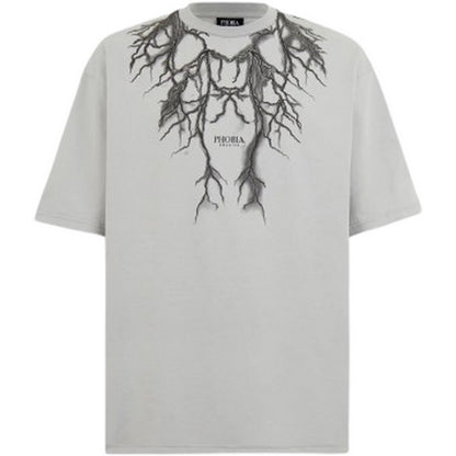 T-shirt Uomo Phobia - Grey T-Shirt With Front And Back Black Lightning - Grigio