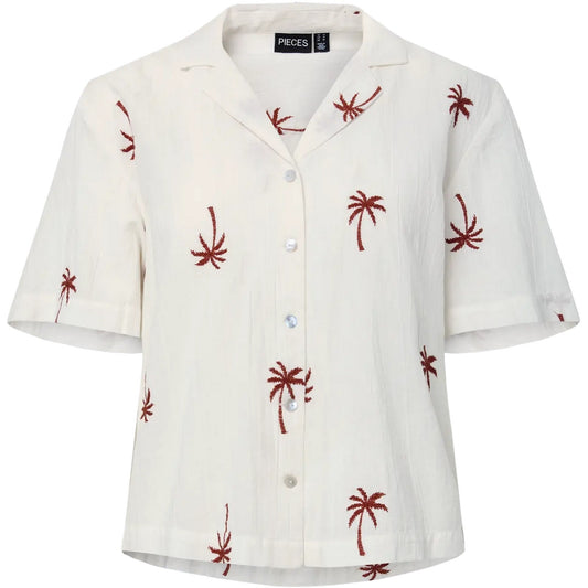 T-shirt Donna Pieces - Pckiana Ss Embrodiery Shirt Wvn Bc - Bianco