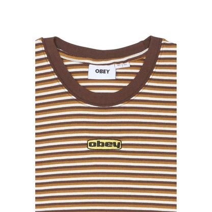 T-shirt Donna Obey - Cypress Stripe Baby Ringer Tee - Marrone