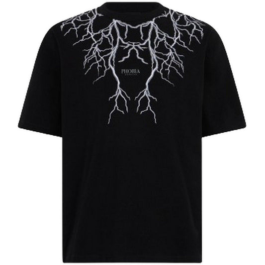 T-shirt Uomo Phobia - Black T-Shirt With Grey Embroidery Lightning - Nero