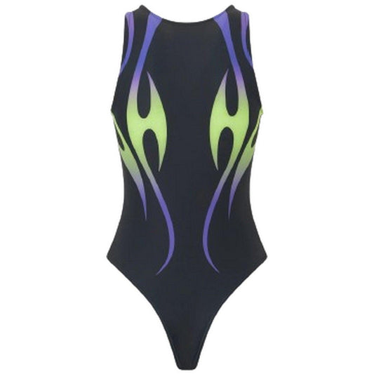 Damen-Tanktops Vision of Super – Schwarzer Body mit aufgedruckten Stammesflammen und Logo – Schwarz