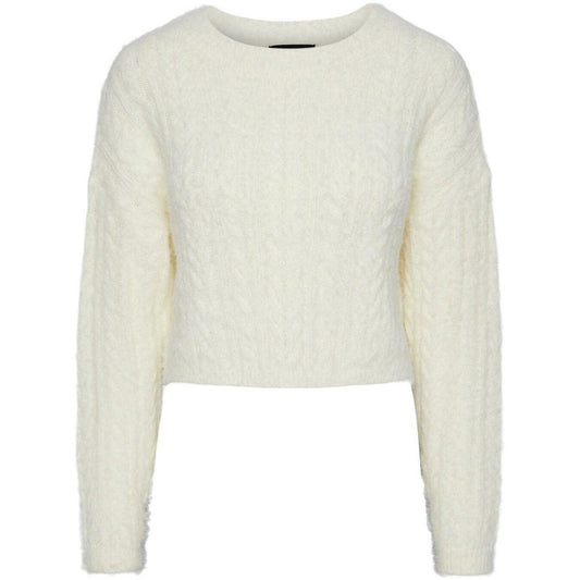 Maglie Donna Pieces - Pcjo Ls O-Neck Cropped Knit - Bianco