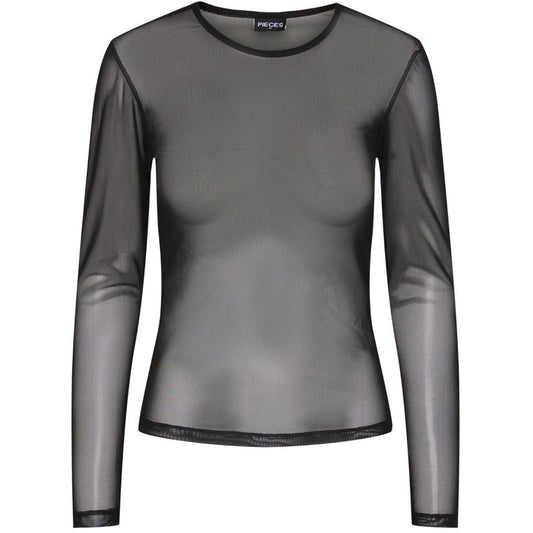 Maglie Donna Pieces - Pcninni Ls Mesh Top Noos Bc - Nero